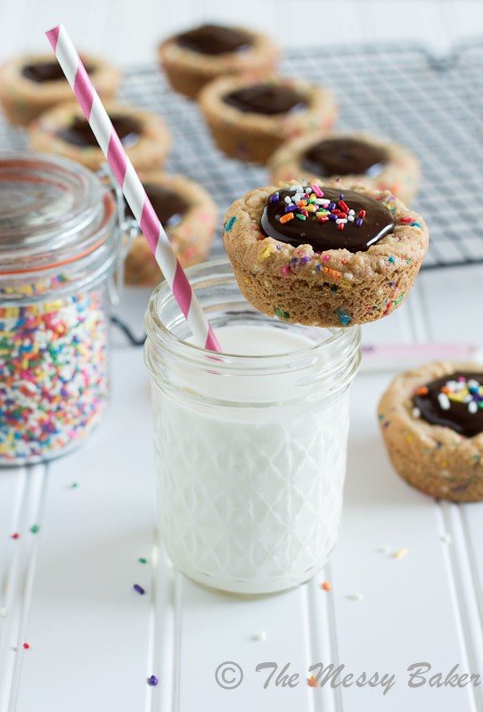 Cake Batter Funfetti Cookie Cups with Nutella Ganache | www.themessybakerblog.com -7168