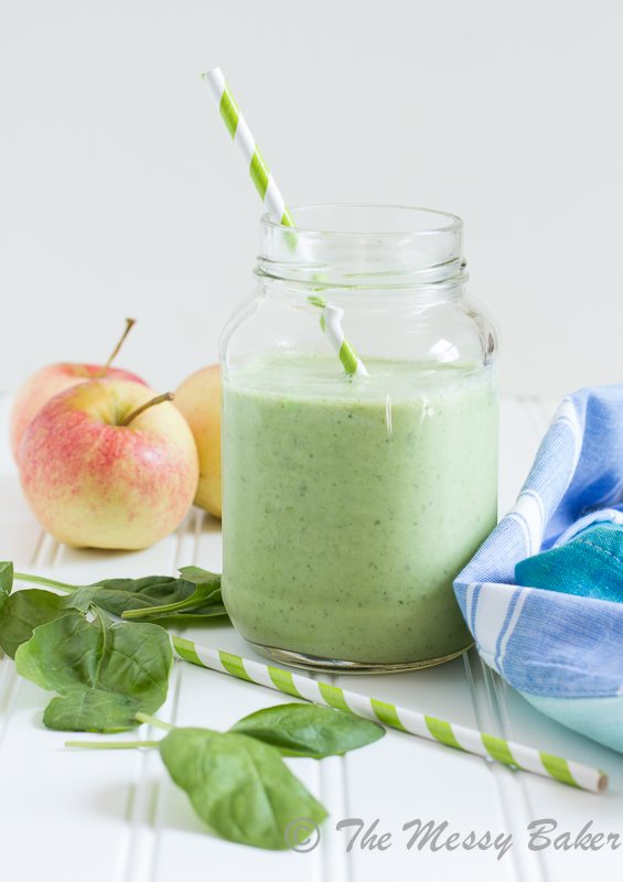 Apple Banana Green Smoothie | www.themessybakerblog.com -8576