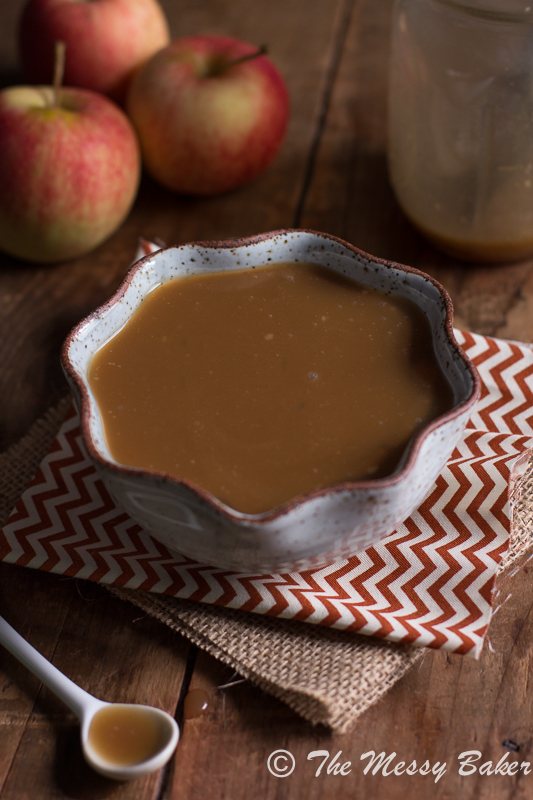 Apple Cider Bourbon Caramel Sauce | www.themessybakerblog.com -8595