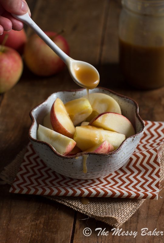 Apple Cider Bourbon Caramel Sauce | www.themessybakerblog.com -8611