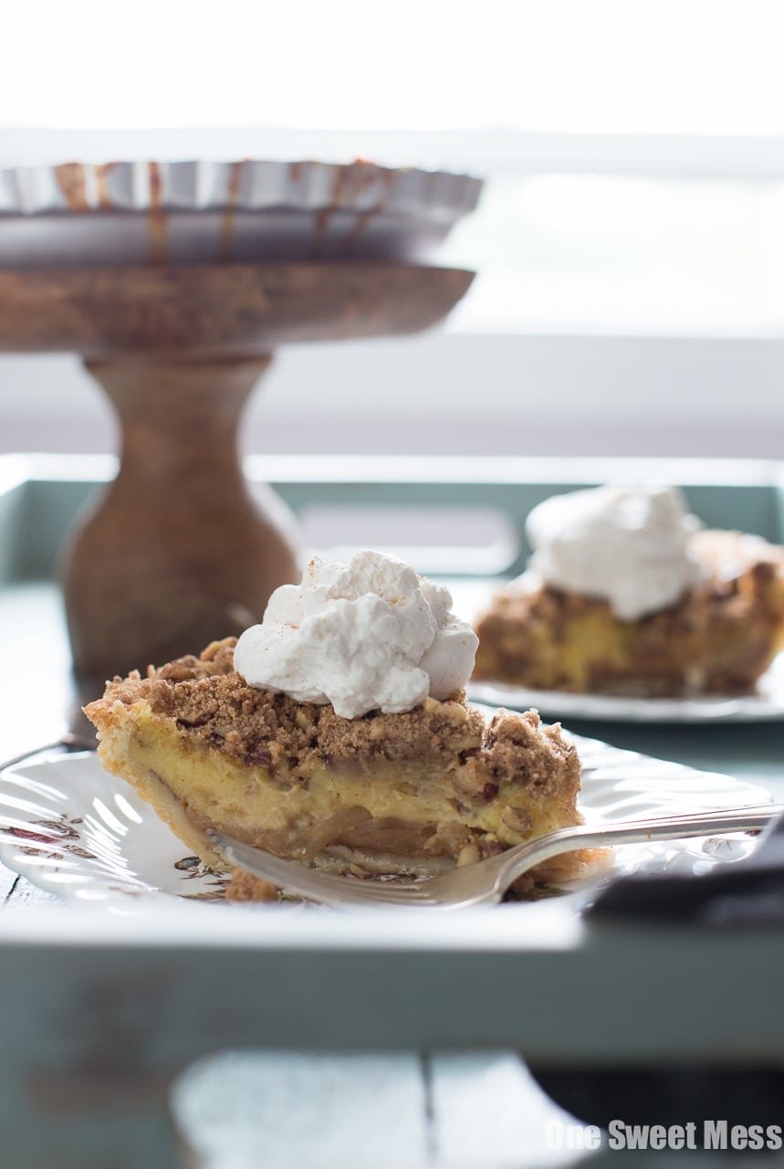 Apple Custard Pie with Hazelnut Streusel and Whiskey Cinnamon Whipped Cream