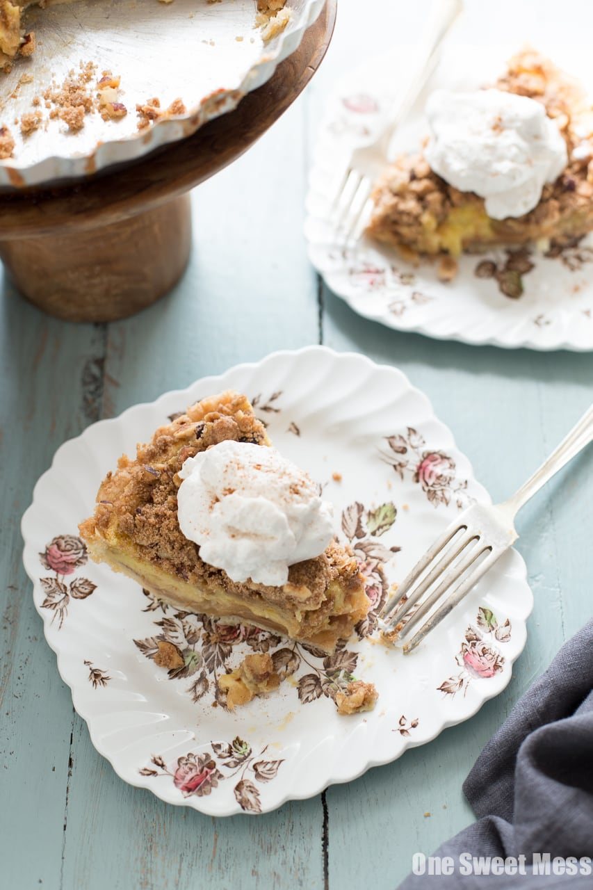 Apple Custard Pie with Hazelnut Streusel and Whiskey Cinnamon Whipped Cream