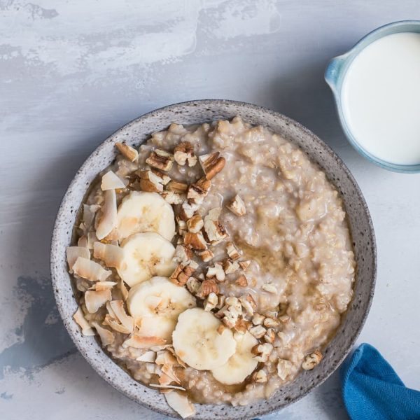 Banana Bread Steel Cut Oatmeal {Gluten-Free + Vegan}