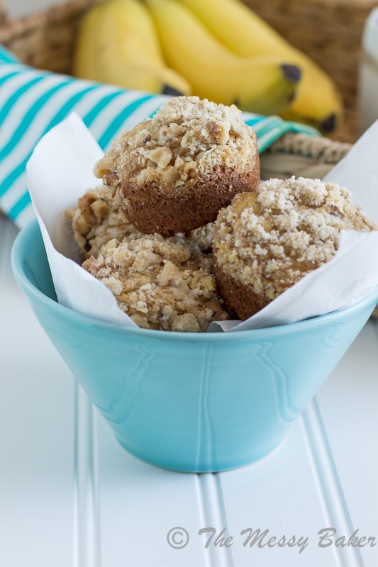 Banana Muffins with Walnut Streusel | www.themessybakerblog.com -8505