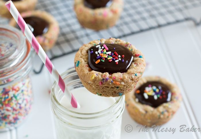 Cake Batter Funfetti Cookie Cups with Nutella Ganache | www.themessybakerblog.com -7172
