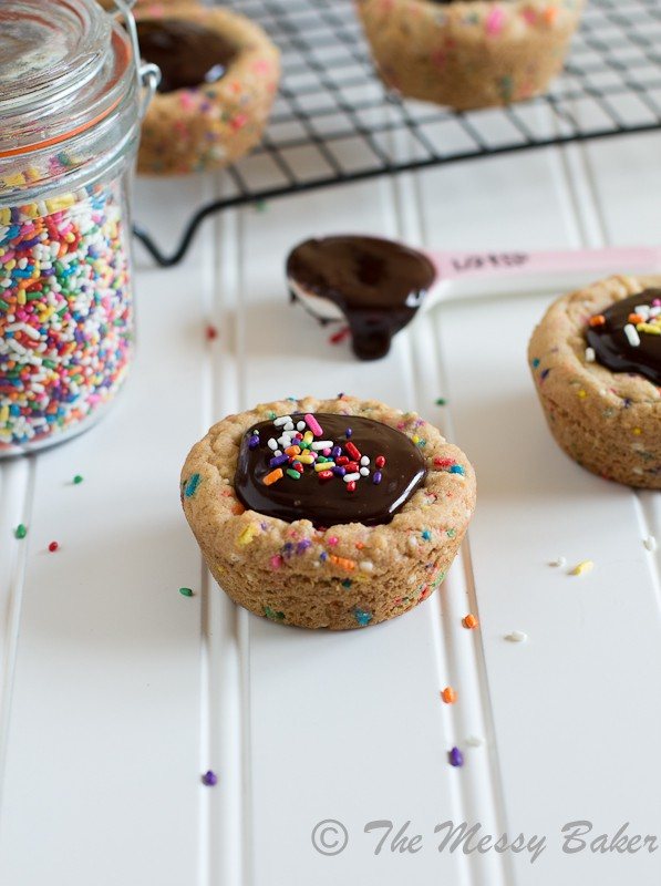 Cake Batter Funfetti Cookie Cups with Nutella Ganache | www.themessybakerblog.com -7161
