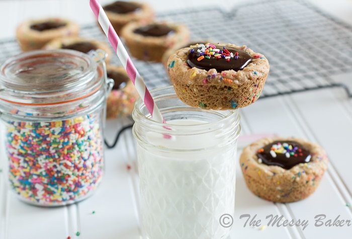 Cake Batter Funfetti Cookie Cups with Nutella Ganache | www.themessybakerblog.com -7170