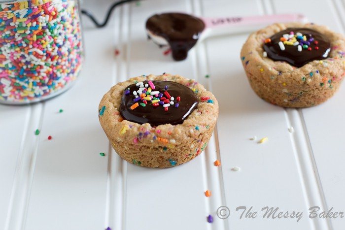 Cake Batter Funfetti Cookie Cups with Nutella Ganache | www.themessybakerblog.com -7160
