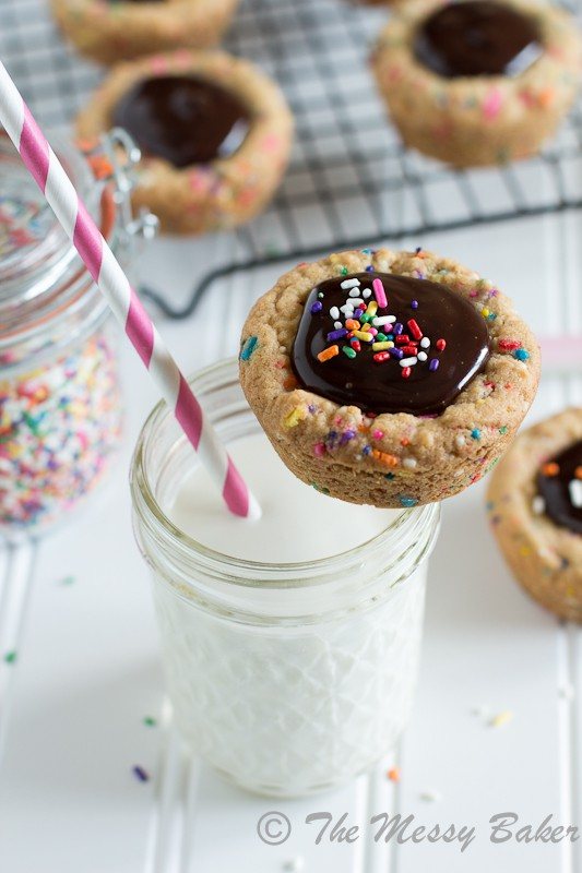 Cake Batter Funfetti Cookie Cups with Nutella Ganache | www.themessybakerblog.com -7164