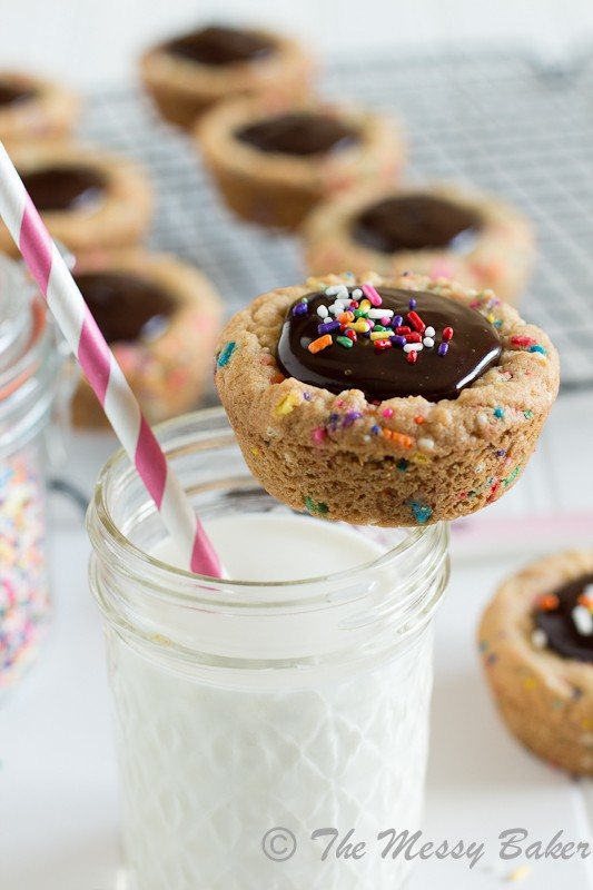 Cake Batter Funfetti Cookie Cups with Nutella Ganache | www.themessybakerblog.com -7167