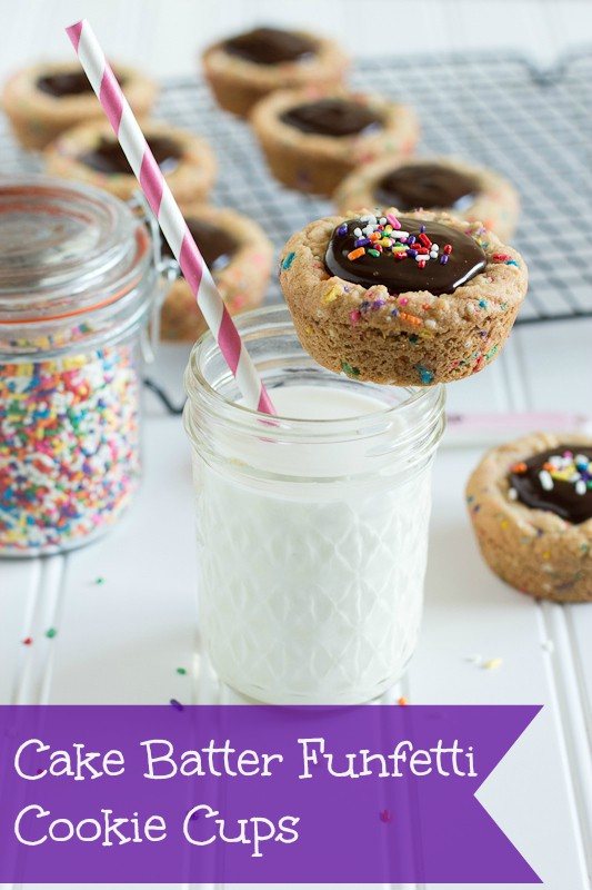 Cake Batter Funfetti Cookie Cups with Dark Chocolate Nutella Ganache