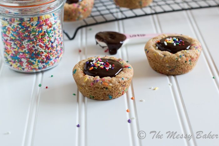 Cake Batter Funfetti Cookie Cups with Nutella Ganache | www.themessybakerblog.com -7157