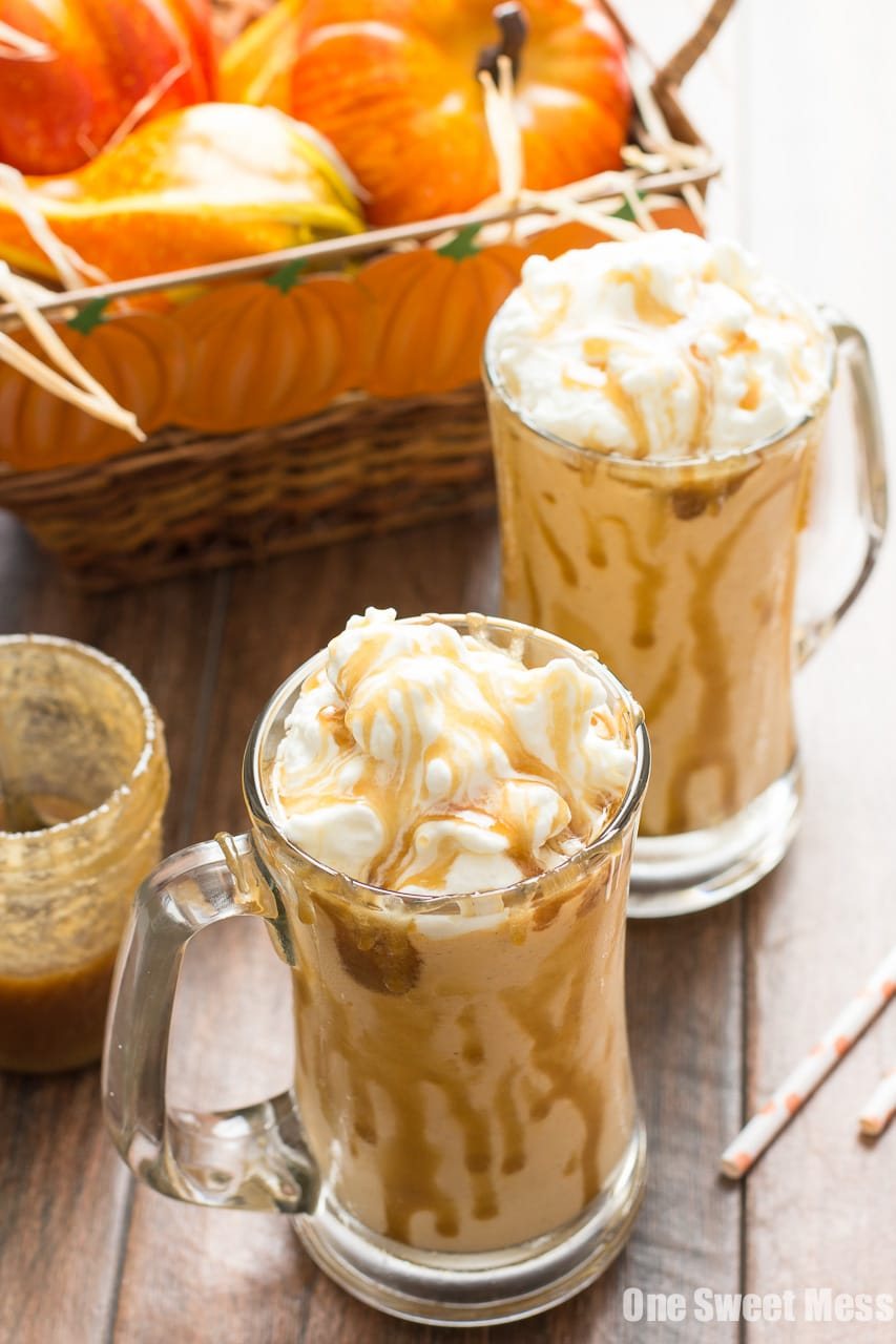 Caramel Pumpkin Pie Milkshake | A few scoops of vanilla ice cream, slice of pumpkin pie, and caramel