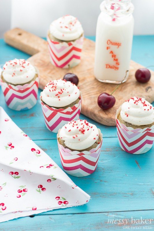 Cherry Chocolate Chip Cupcakes with Vanilla Bean Buttercream | www.themessybakerblog.com