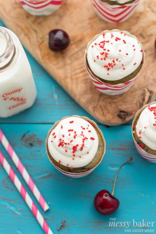 Cherry Chocolate Chip Cupcakes with Vanilla Bean Buttercream | www.themessybakerblog.com