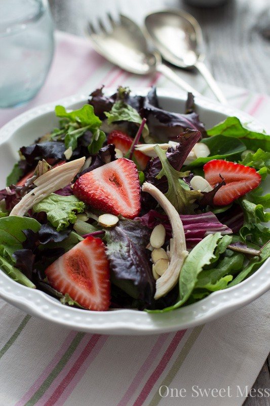 Chicken, Strawberry & Toasted Almond Salad with Strawberry Balsamic Vinaigrette
