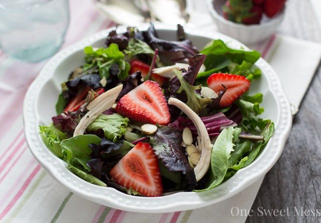 Chicken, Strawberry & Toasted Almond Salad with Strawberry Balsamic Vinaigrette