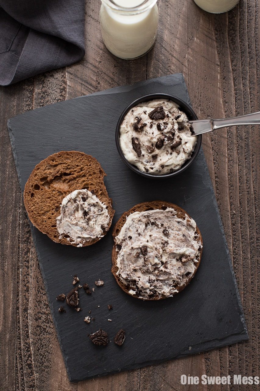 Chocolate Bagels with Cookies & Cream Whipped Cream Cheese