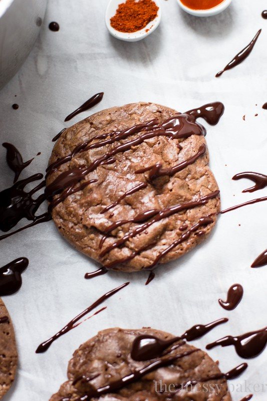 Chocolate Brownie Cookies with Sriracha Ganache | www.themessybakerblog.com