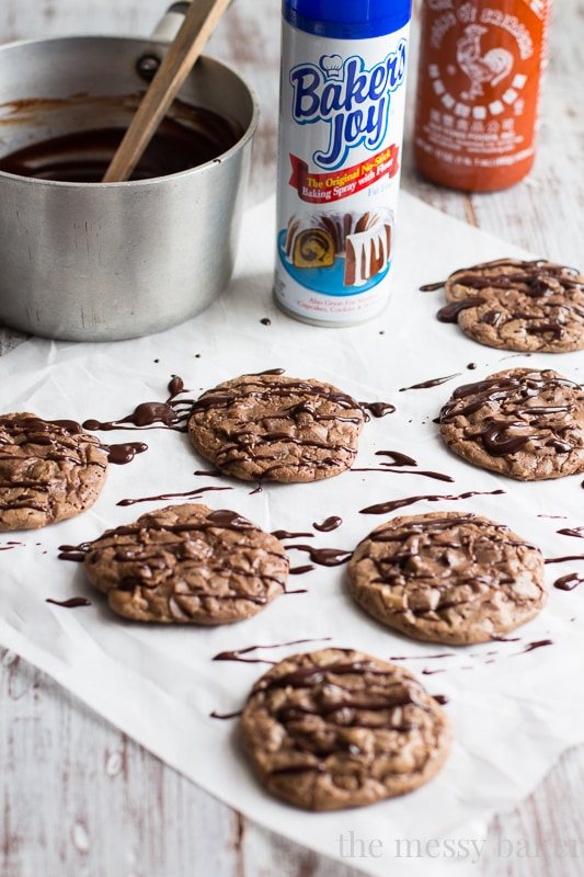 Chocolate Brownie Cookies with Sriracha Ganache | www.themessybakerblog.com