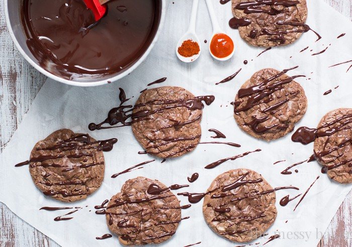 Chocolate Brownie Cookies with Sriracha Ganache | www.themessybakerblog.com