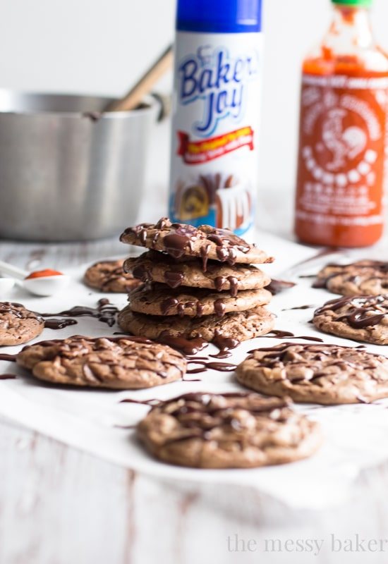 Chocolate Brownie Cookies with Sriracha Ganache | www.themessybakerblog.com