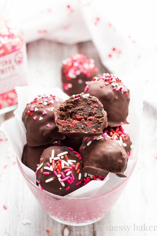 Chocolate Covered Cherry Brownie Truffles