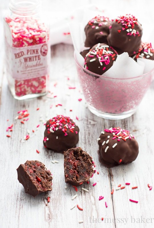 Chocolate Covered Cherry Brownie Truffles