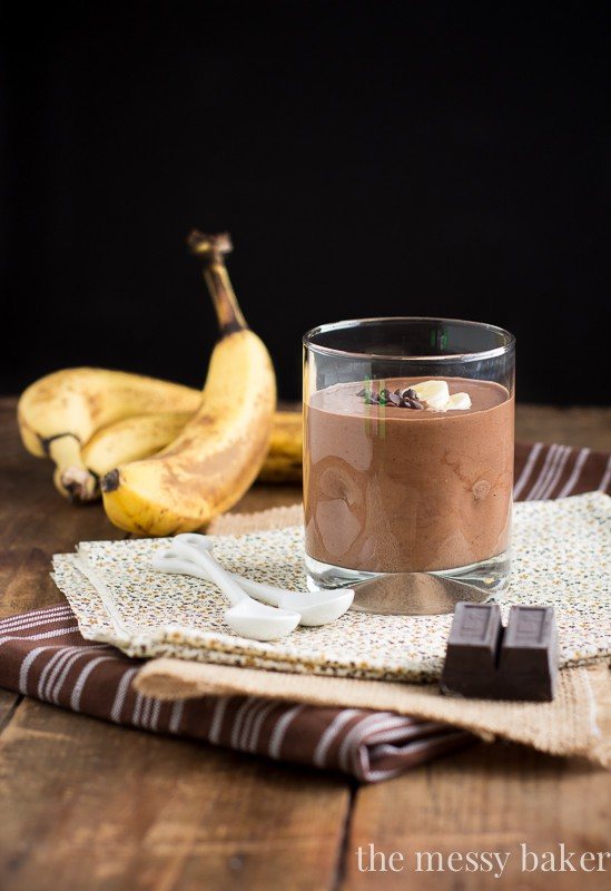 Chocolate Peanut Butter Banana Blender Pudding | www.themessybakerblog.com