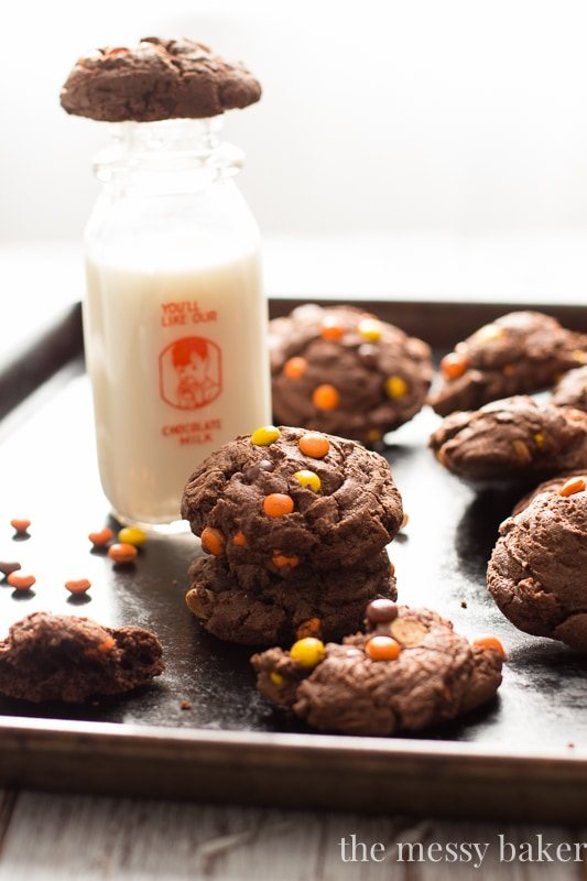 Chocolate Reese’s Pieces Pudding Cookies