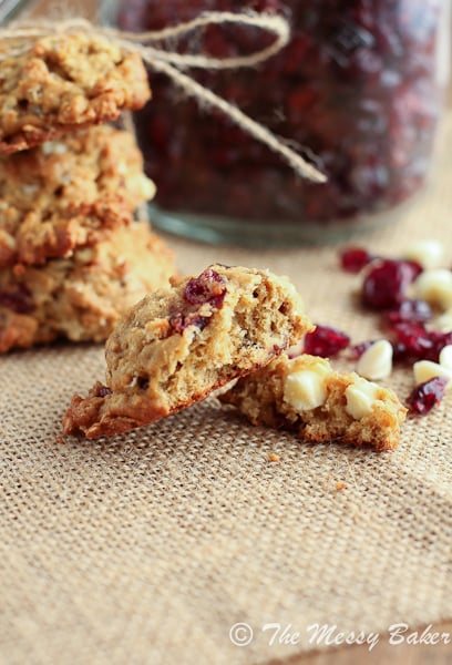 Cranberry White Chocolate Chip Oat Cookies {www.themessybakerblog.com}-5206