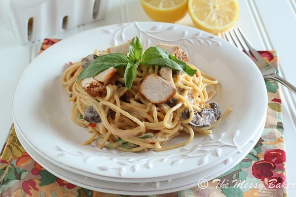Creamy Parmesan Pasta with Chicken & Mushrooms {www.themessybakerblog.com}-6240