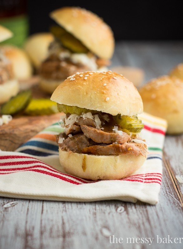 Cuban Pork Sliders with Mustard Bourbon Glaze | www.themessybakerblog.com