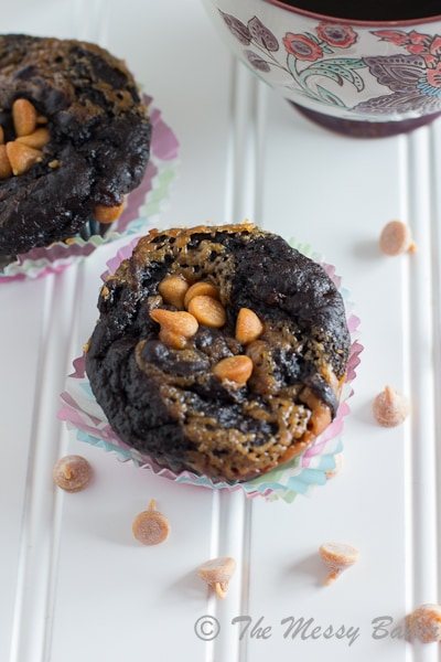 Dark Chocolate Peanut Butter Swirl Banana Muffins {www.themessybakerblog.com}-6502