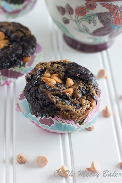 Dark Chocolate Peanut Butter Swirl Banana Muffins