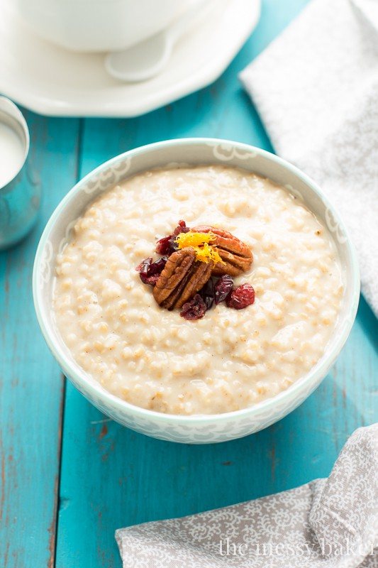 Eggnog Steel Cut Oatmeal | www.themessybakerblog.com