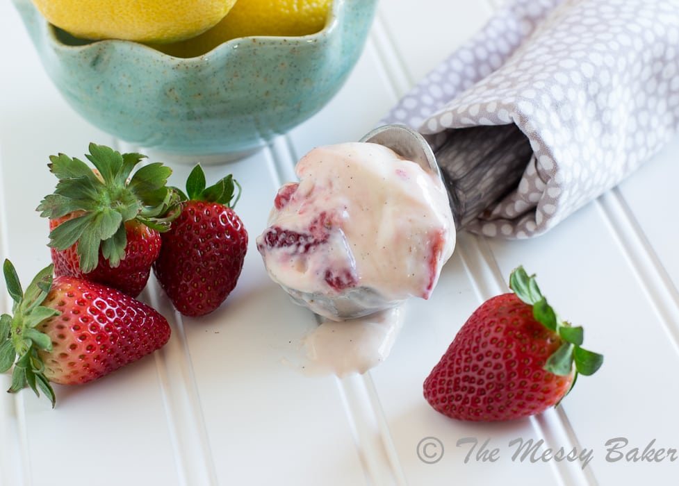 Fresh Strawberry Frozen Yogurt | www.themessybakerblog.com -7113