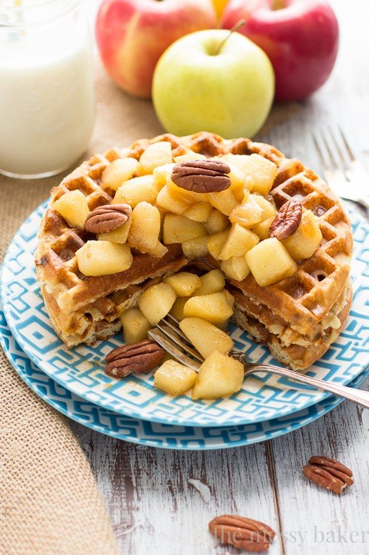 Gluten-Free Cinnamon Chip Waffles with Caramelized Apples | www.themessybakerblog.com