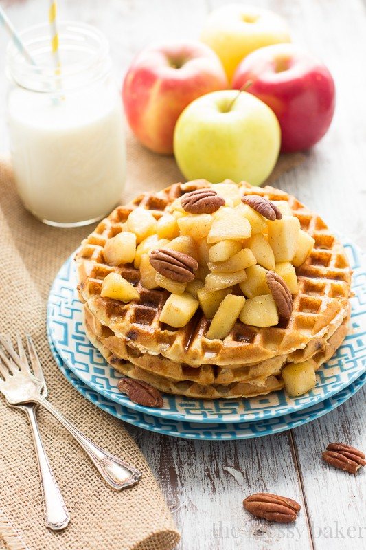Gluten-Free Cinnamon Chip Waffles with Caramelized Apples | www.themessybakerblog.com