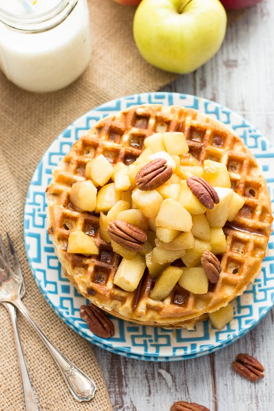 Gluten-Free Cinnamon Chip Waffles with Caramelized Apples | www.themessybakerblog.com
