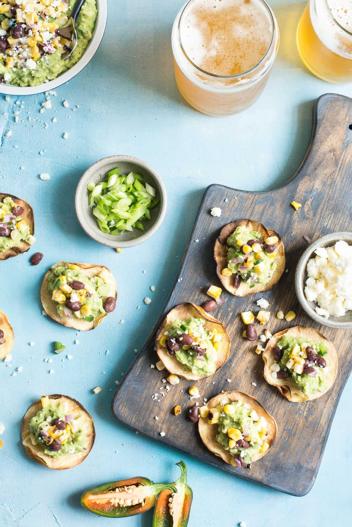 Grilled Corn Salsa & Guacamole Tostadas {Gluten-Free + Vegan Option}