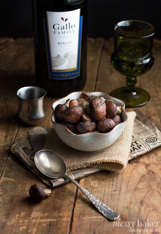 Grilled Mushrooms with Merlot Reduction ~ #SundaySupper