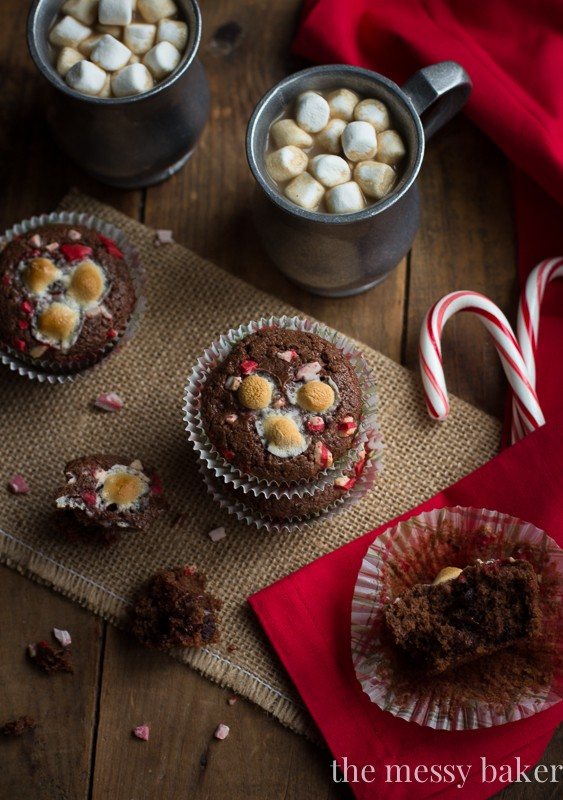 Hot Chocolate Peppermint Muffins | www.themessybakerblog.com