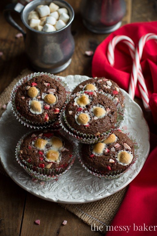 Hot Chocolate Peppermint Muffins | www.themessybakerblog.com