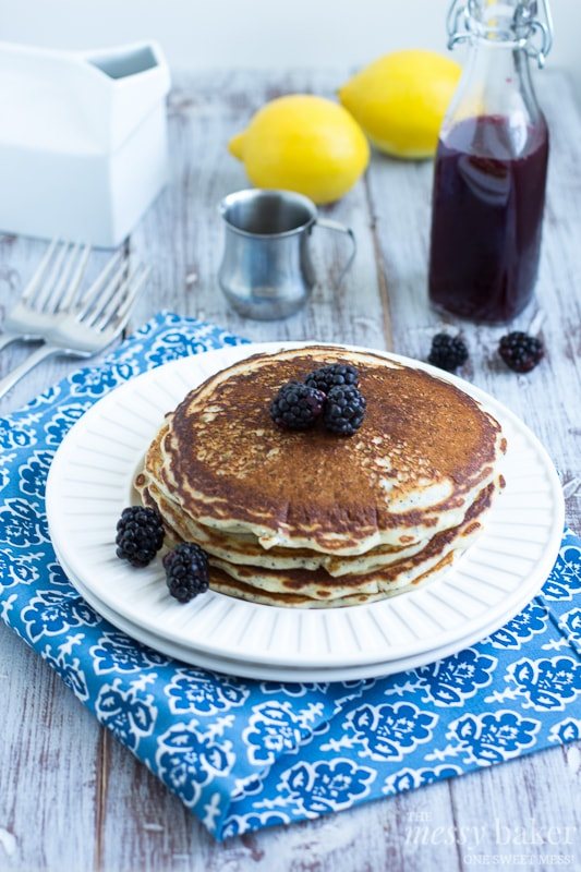 Lemon Poppy Seed Pancakes with Blackberry Maple Syrup | www.themessybakerblog.com