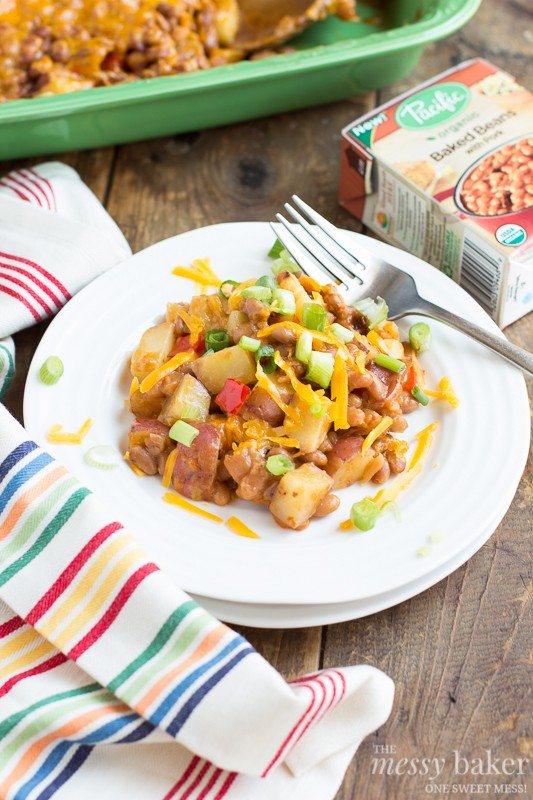Loaded Baked Potato & Baked Bean Casserole | www.themessybakerblog.com