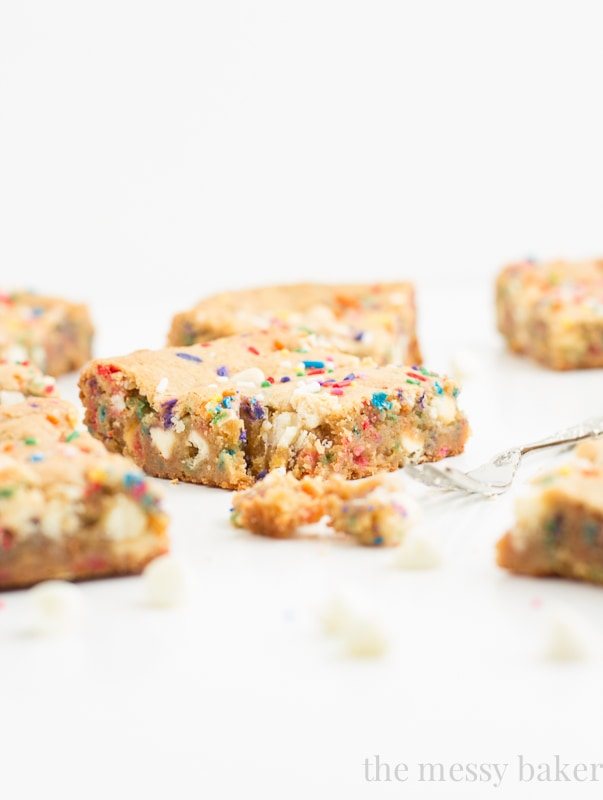 Malted Milk Funfetti Blondies | www.themessybakerblog.com