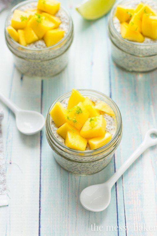 Mango Chia Seed Pudding topped with Honeyed Mangoes