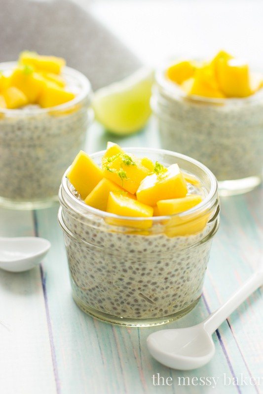 Mango Chia Seed Pudding topped with Honeyed Mangoes