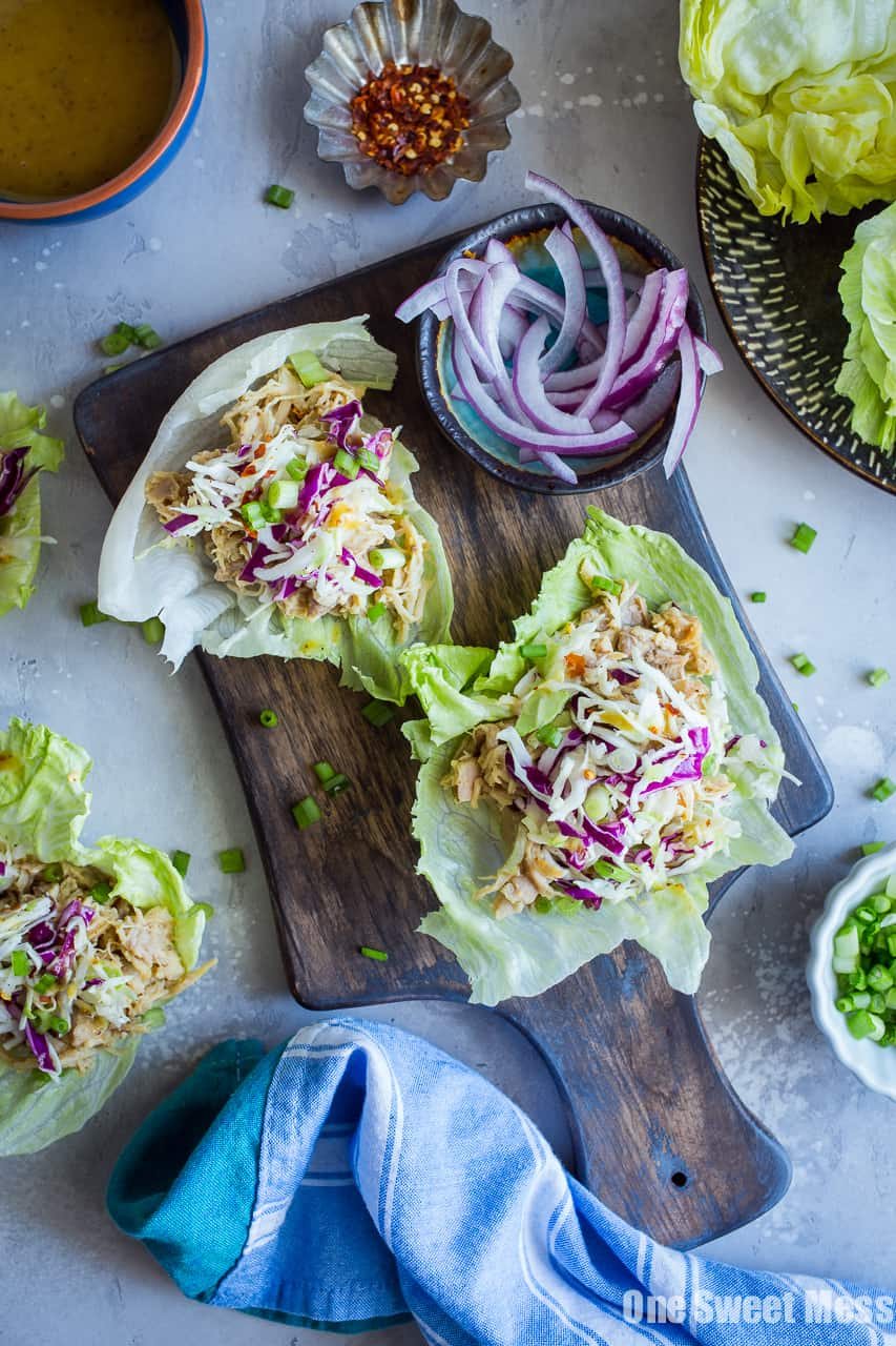 Gluten-Free Maple Mustard Pulled Chicken Lettuce Wraps